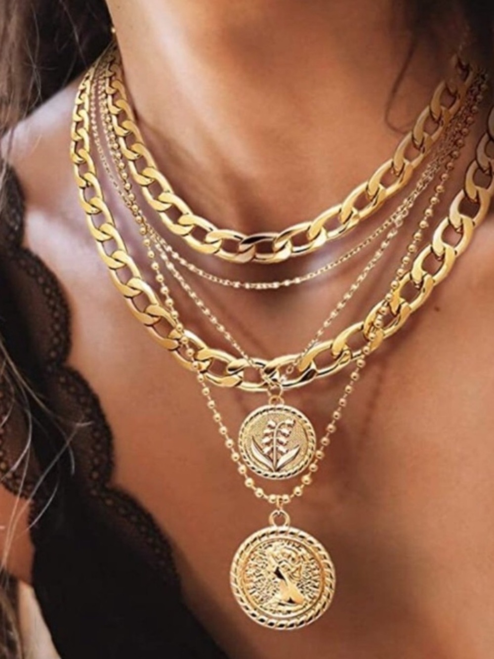 Italy Gold Layered Coin Pendant Necklace